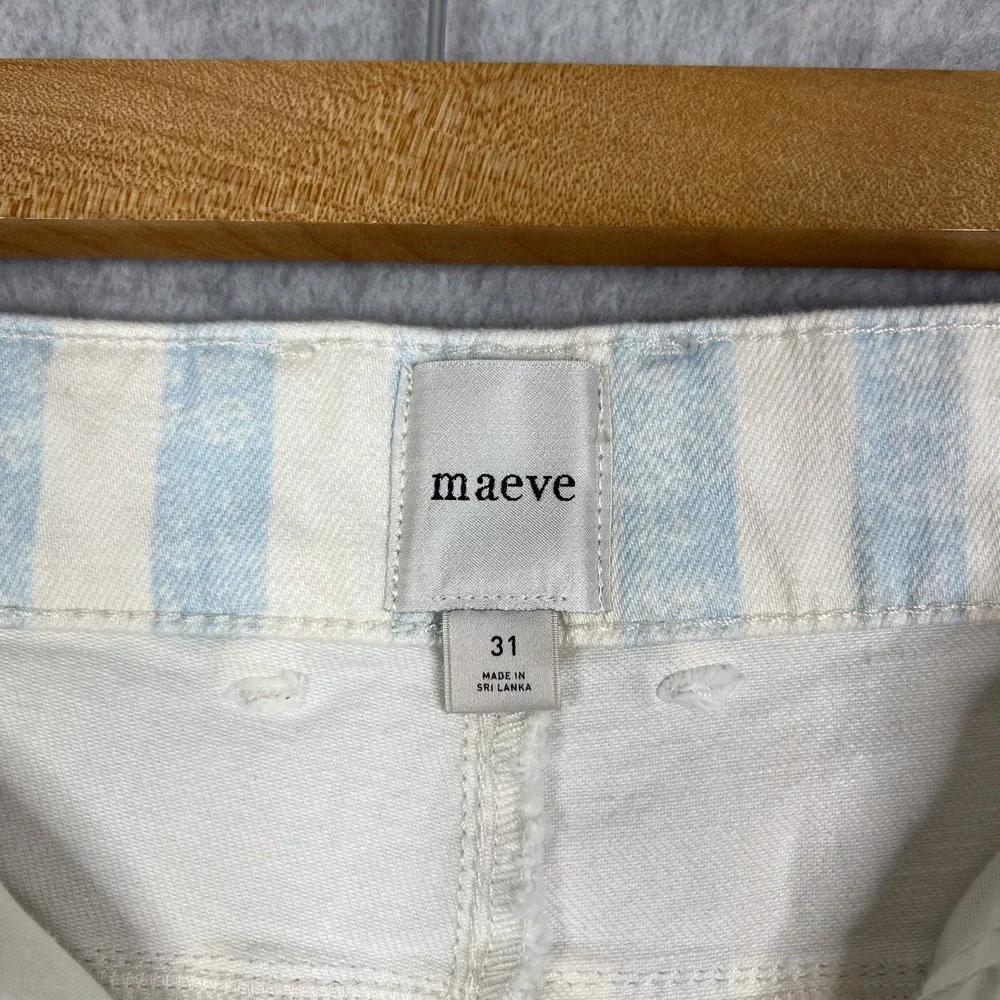 Anthropologie Maeve Blue White Striped Denim Bermuda High Waisted Shorts Size 31 - Picture 5 of 10